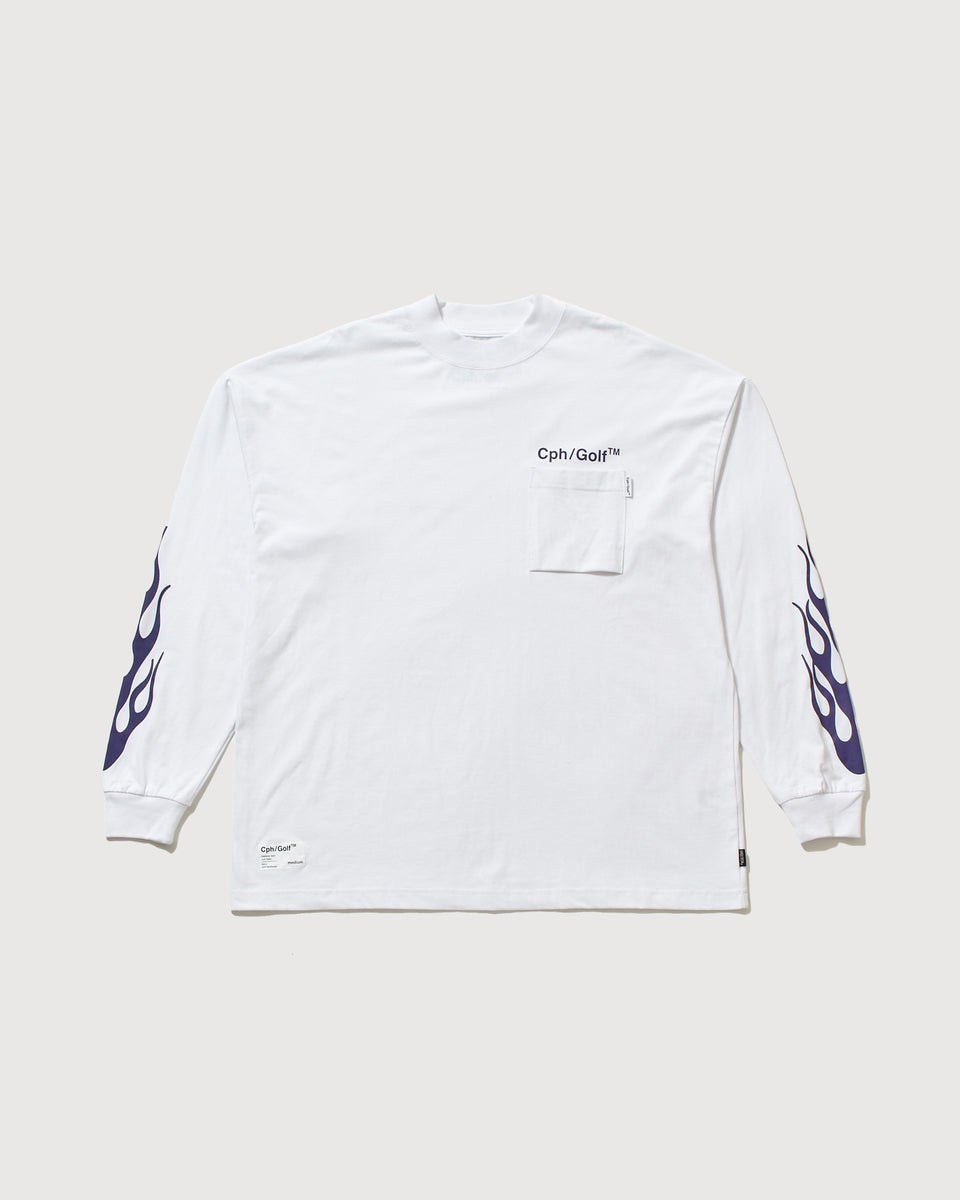 SHELTECH® × Cph/Golf™️ #TRP FIRE MOCK NECK L/S TEE - WHITE