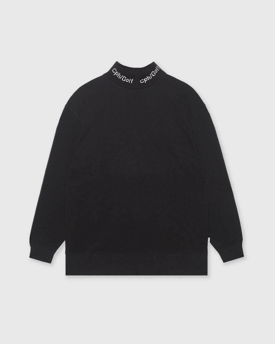 JACQUARD LOGO MOCK NECK LS TEE - BLACK - – Cph/Golf™︎