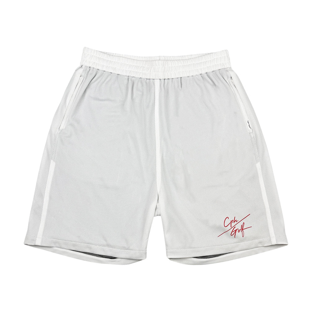 SLASH LOGO MESH SHORTS WHITE – Cph/Golf™︎