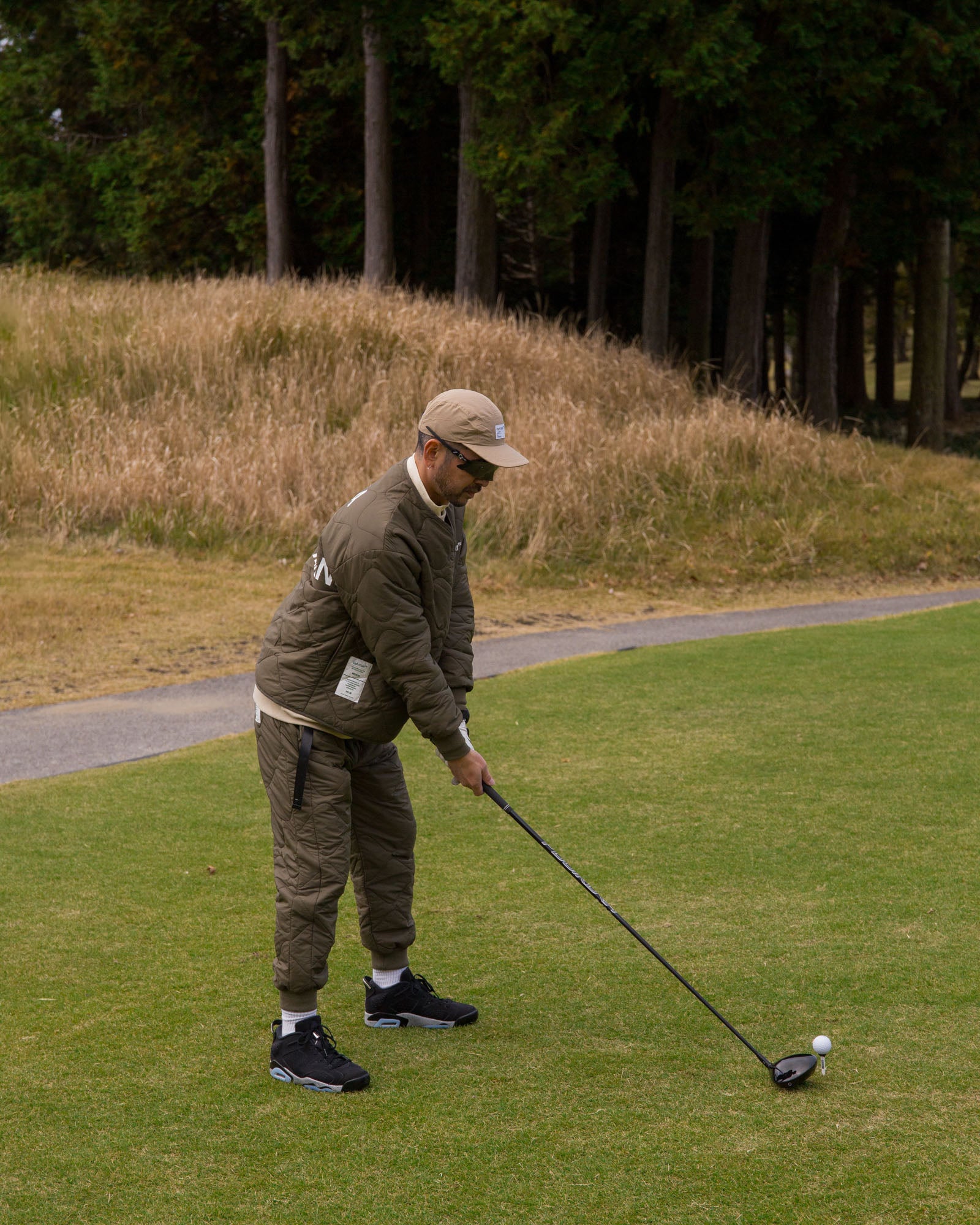 QUILTING NO-COLLAR JACKET - KHAKI - – Cph/Golf™︎