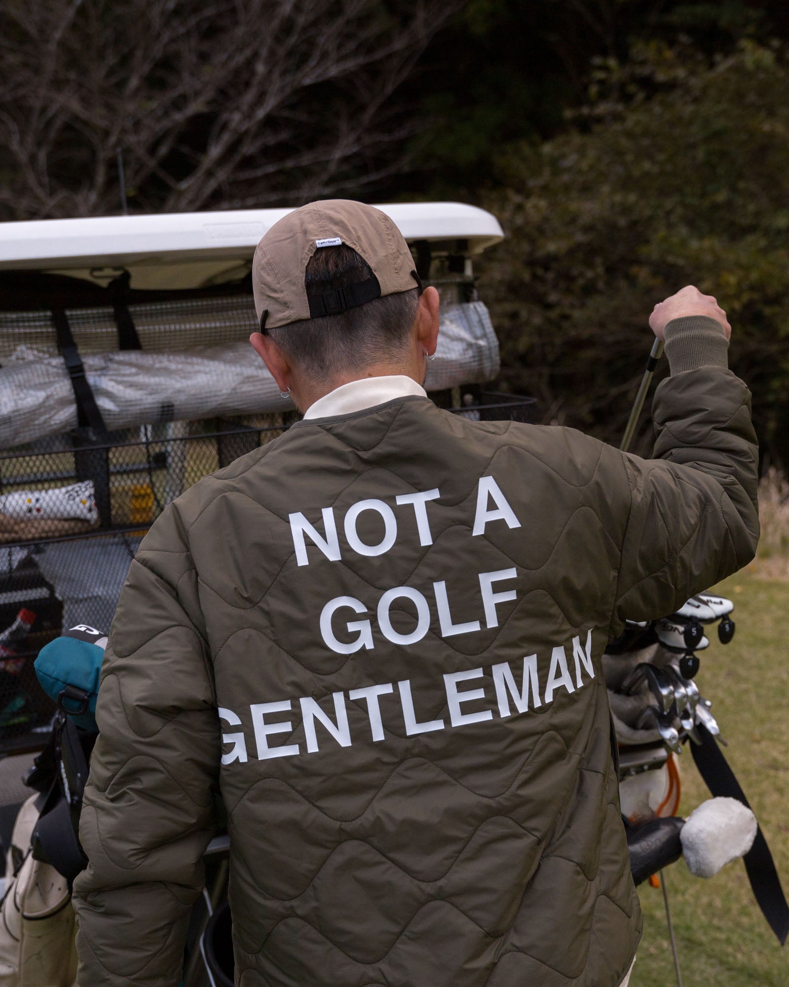 QUILTING NO-COLLAR JACKET - KHAKI - – Cph/Golf™︎