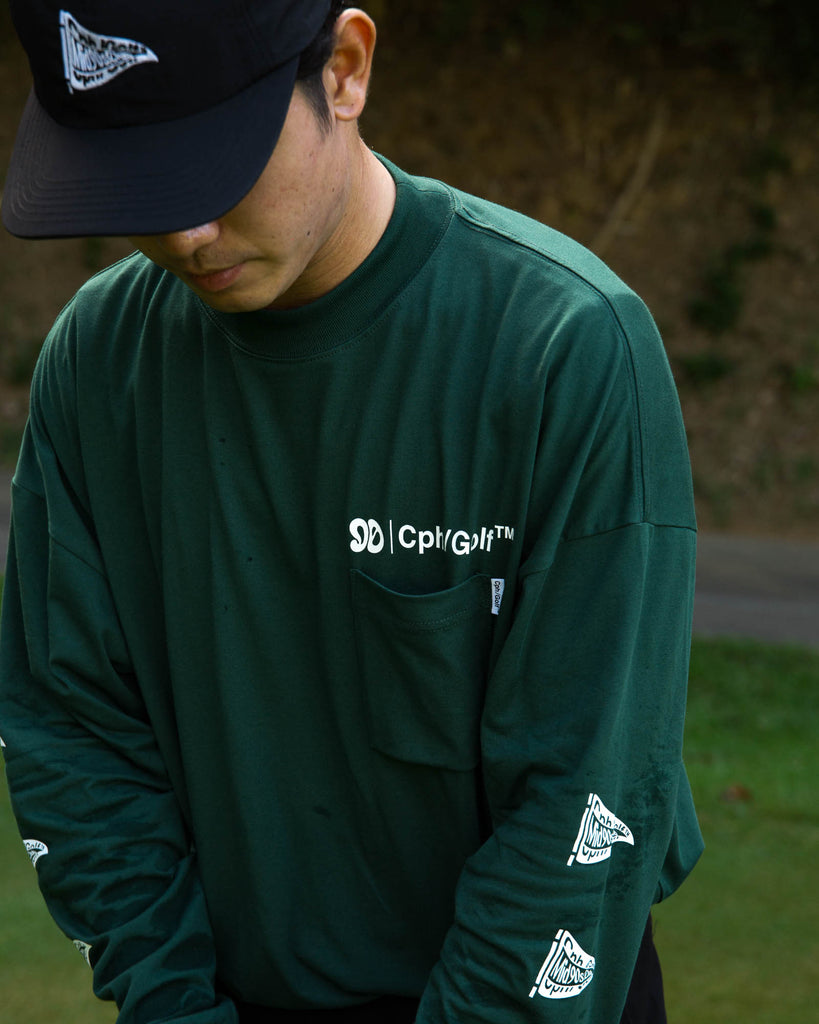 Mid90sClub × Cph/Golf™️ #SHELTECH MOCK NECK L/S TEE - GREEN