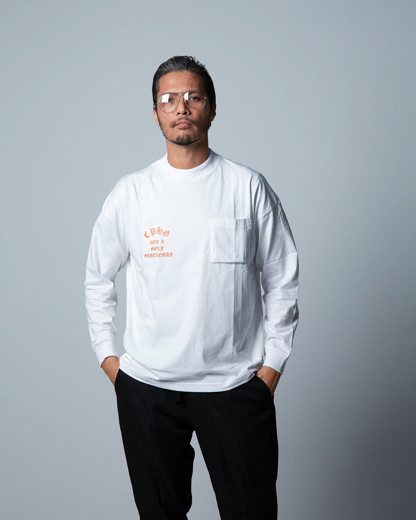 SHELTECH® × Cph/Golf™ #OLD ENGLISH LOGO L/S MOCK NECK TEE