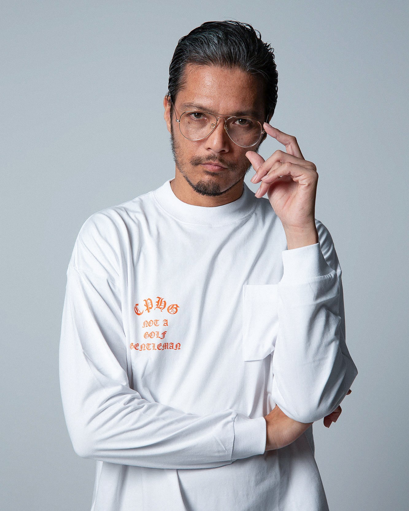 SHELTECH® × Cph/Golf™ #OLD ENGLISH LOGO L/S MOCK NECK TEE