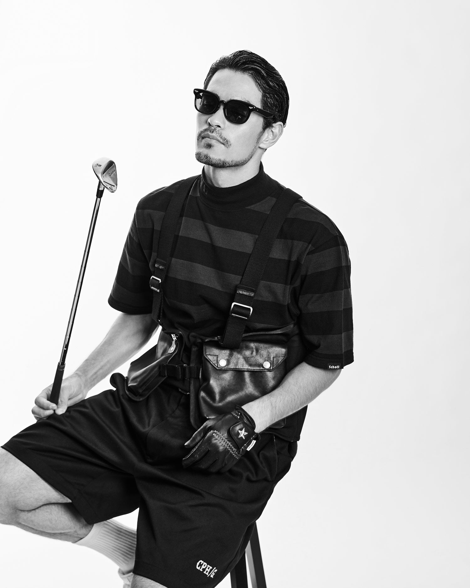 SCHOTT × CAPTAINS HELM GOLF #BORDER MOCK NECK TEE - BLACK x INDIGO