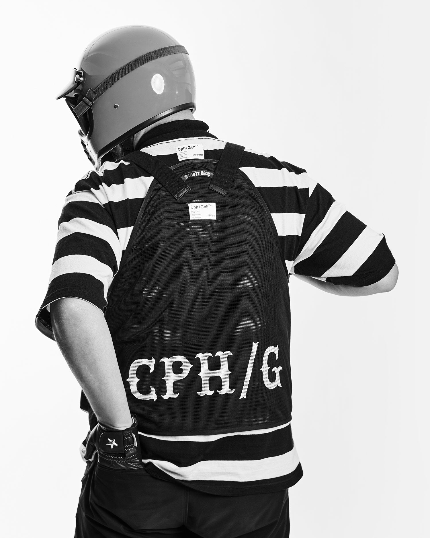 SCHOTT × CAPTAINS HELM GOLF #BORDER MOCK NECK TEE - BLACK x