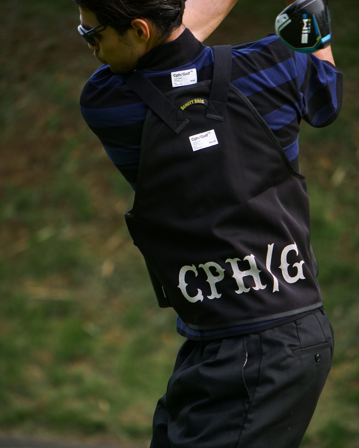 SCHOTT × CAPTAINS HELM GOLF #BORDER MOCK NECK TEE - BLACK x INDIGO