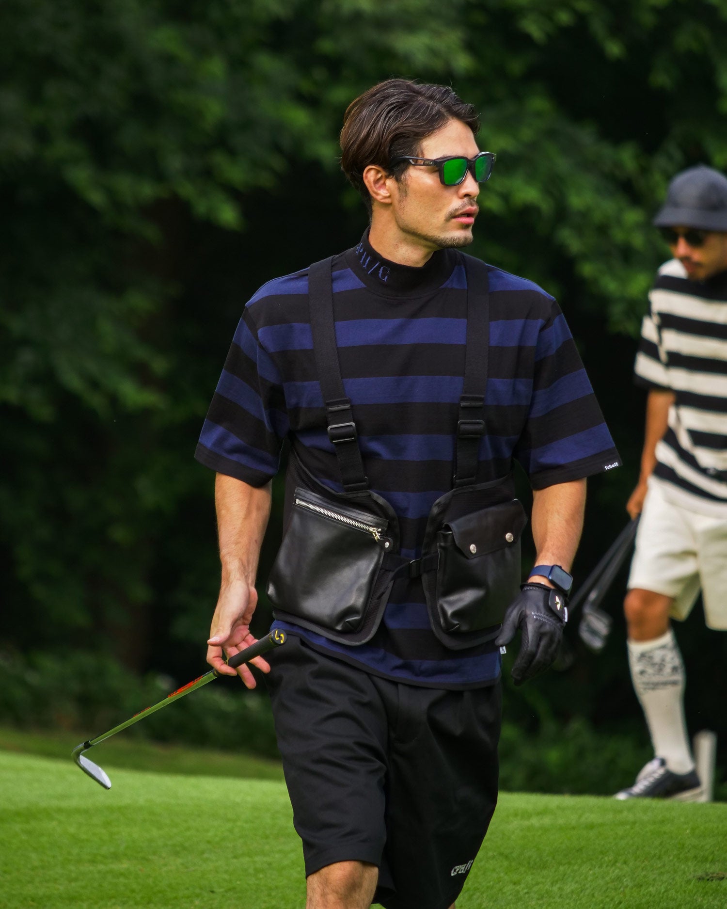 SCHOTT × CAPTAINS HELM GOLF #BORDER MOCK NECK TEE - BLACK x