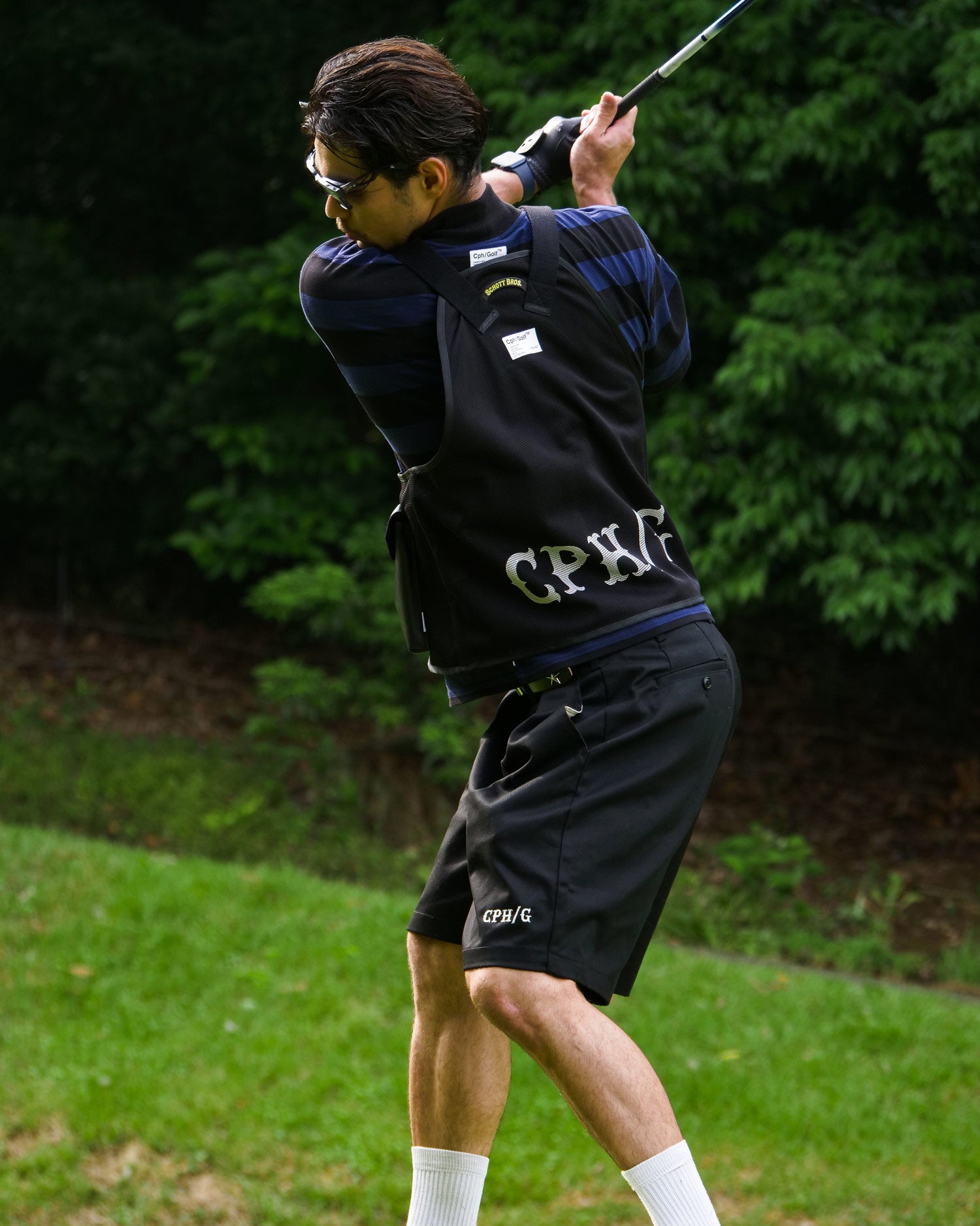 SCHOTT × CAPTAINS HELM GOLF #BORDER MOCK NECK TEE - BLACK x