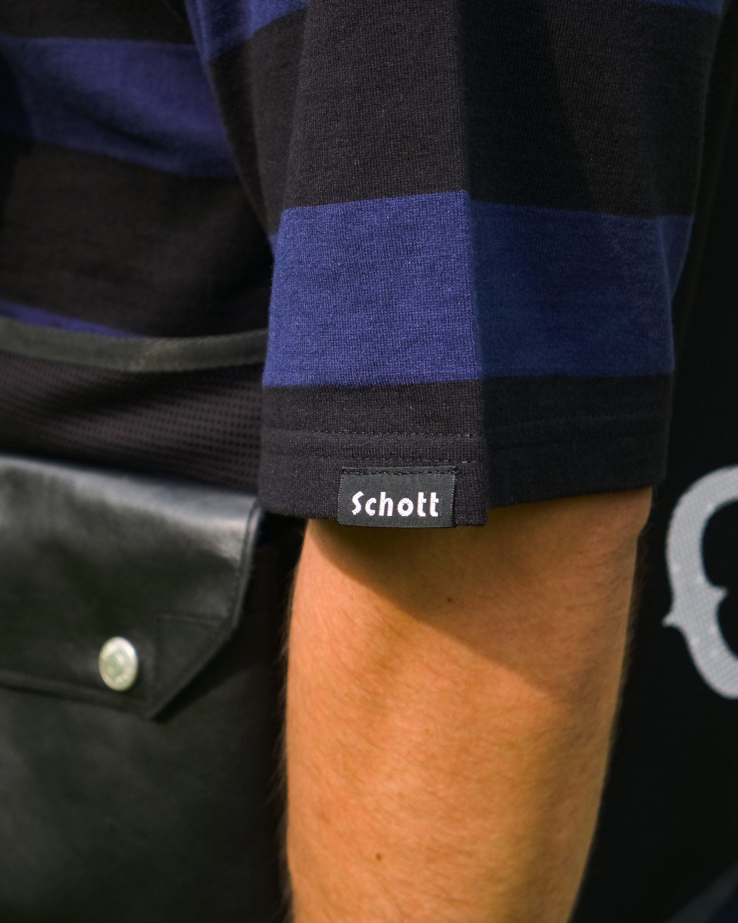 SCHOTT × CAPTAINS HELM GOLF #BORDER MOCK NECK TEE - BLACK x INDIGO